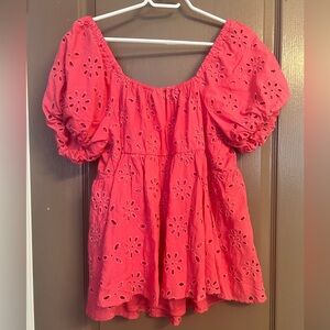 Torrid Coral Eyelet Puff Sleeve Blouse